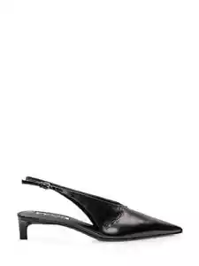 JIL SANDER Décolleté Black Crinkle Leather Pointed Toe Slingback Kitten Heels 38 - Picture 1 of 11