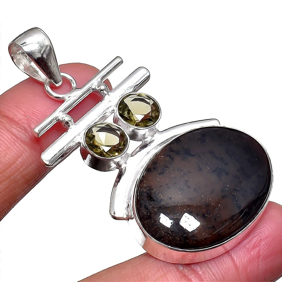 Dendritic Opal Gemstone Handmade 925 Sterling Silver Jwelery  Pendant Sz 2.25'' - Image 1 of 1