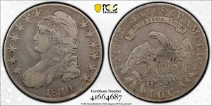 1830 50C Large 0 Capped Bust Half Dollar PCGS VF25 Silver Coin - Imagen 1 de 3