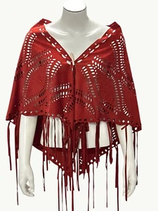 CCC Bohemian Cut Rust Red Laser Fringe Shawl 65 inch Shoulder Sheer Lightweight - Bild 1 von 8