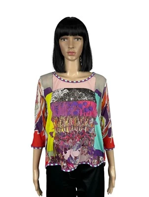 Save The Queen Printed Nylon Blouse Mesh Trim size S - Изображение 1 из 4