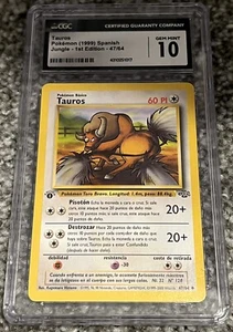 1999 Pokemon Jungle 1st Edition SPANISH Tauros CGC 10 Gem Mint 47/64 Pop 1 - Picture 1 of 2