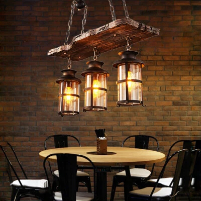 3-Light Farmhouse Loft Rustic Chandelier Wood Pendant Ceiling Light Fixture Lamp - Image 1 of 4