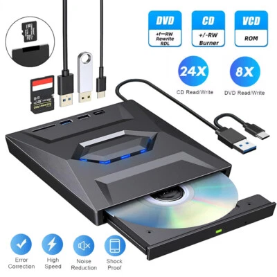 External CD DVD Drive USB 3.0 Writer Burner Player for PC Laptop Windows 11 10 - image 1 of 4