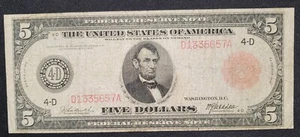 Fr. 835b 1914 5 $ "RED SEAL" Federal Reserve Note Cleveland OH ss - Bild 1 von 2