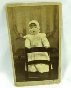 c 1900 CDV Photo Toddler Baby Girl Child Dress Standing On Chair mb406 - Picture 1 of 3