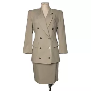 Suitables Women Suit 2 Pc Skirt Straight Double Breasted Jacket Beige 6 VTG USA - Picture 1 of 13