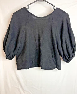 House of Harlow 1960 Black Boho Prairie 3/4 Puff Sleeve Cropped Top Size Med - Picture 1 of 10