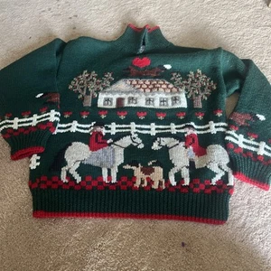 Vintage Hand Knit Horses Equestrian Wool Redwood And Ross Small - Picture 1 of 13