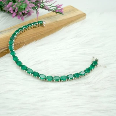 Pulsera Tenis Ónix Verde AAA Plata de Ley 925 Joyería Hecha a Mano Foto 1 de 4