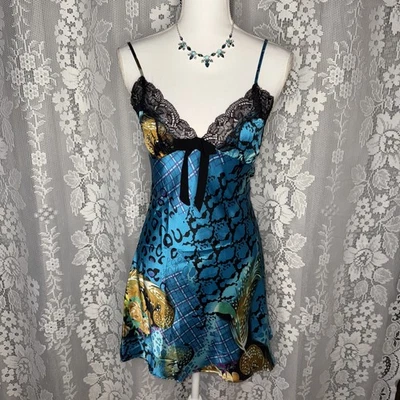 Vintage Multicolor Pattern Clash Bias Cut Lace Slip Dress Size Medium 34 Bust - Image 1 of 4