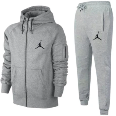Conjunto de macacão masculino Jordan cinza com zíper e moletom atlético streetwear - Imagem 1 de 2