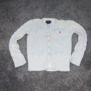 Polo Ralph Lauren Girls White Cable Knit Cardigan Sweater Size 5 - Picture 1 of 6