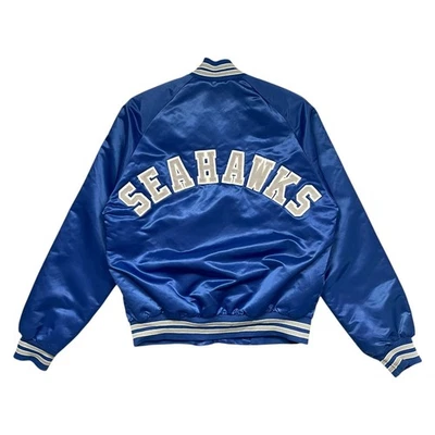 VTG 90s NFL SEATTLE SEAHAWKS CHALK LINE SATIN BOMBER JACKET SPELL OUT SIZE S - Image 1 of 4