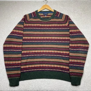 Lands End Rich Green Jumper 100% Wool FairIsle Crewneck Lambswool Mens XXL 2XL - Picture 1 of 8