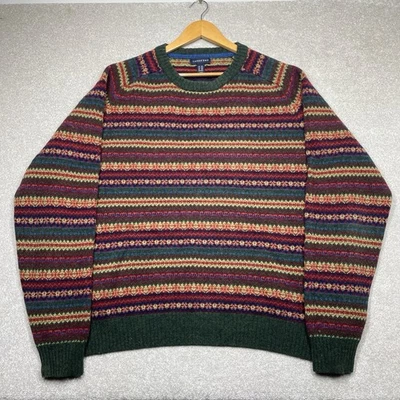 Lands End Rich Green Jumper 100% Wool FairIsle Crewneck Lambswool Mens XXL 2XL - Image 1 of 4