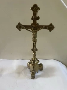 Altar Cross Antique Brass Jerusalem Crucifix Holy Land Church Jesus Catholic - Foto 1 di 9