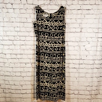 Maxi Vestido Maggy London 100% Seda Estampado Tribal Sin Mangas Kenneth Nolan Talla 10 Foto 1 de 4