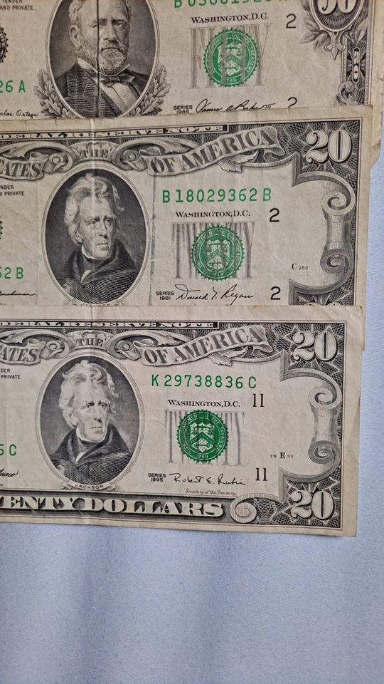 Old 50 And 20 Dollars Bill. Series 1985, 1981, 1995. Lot 0f 3 Notes. - Image 1 of 3