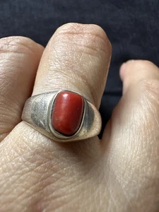 925 Sterling Silver Nature Red Coral Ring -UK Size P - Imagen 1 de 7