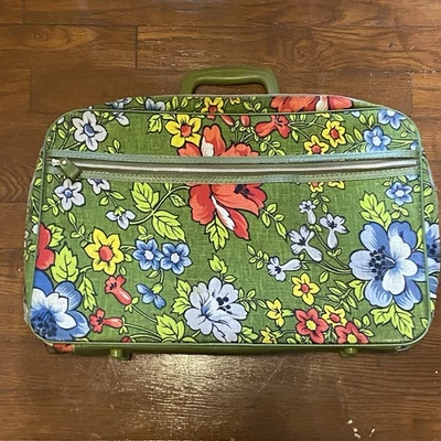 Maleta Equipaje Japón Años 60 Vintage Bantam Travelware Verde Floral Patrón Mod Foto 1 de 4