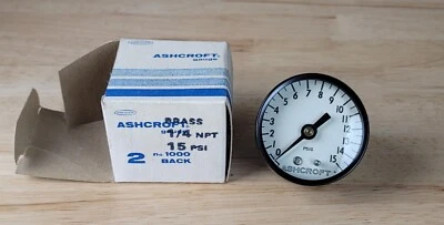 Dresser Ashcroft Gauge PRESSURE GAUGE #100 1/4 NPT 15 PSI Brass Back Position - Image 1 of 4