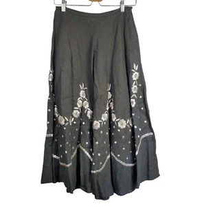 Armand Ventilo 100% Linen Floral Raffia Embroidered Gray White Maxi Skirt Sz 38 - Picture 1 of 5