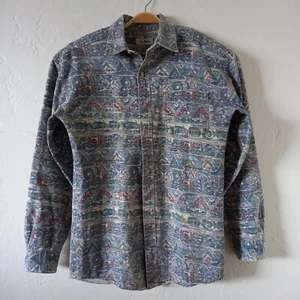 VTG L.L.Bean Mens Shacket Shirt L Tall Denim Aztec Boho Tribal Sedona Taos USA - Picture 1 of 23