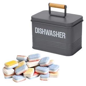 Dishwasher Tablet Storage Box Tin Metal Steel Laundry Kitchen Container Powder - Picture 1 of 7