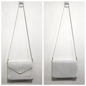 Vintage WHITING & DAVIS Enameled White Chainmail Mesh Purse Shoulder Crossbody - Picture 1 of 24