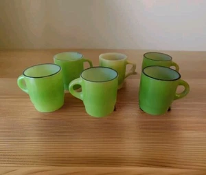 FIRE KING Green Stacking COFFEE MUG 6 Cups MIXED STYLE C & D Handle Stackable - Picture 1 of 14