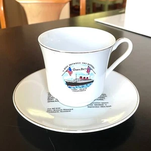 Queen Mary Ship Long Beach California England & USA Porcelain Tea Cup & Saucer - Picture 1 of 4