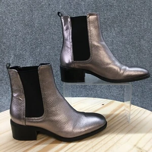Kenneth Cole Reaction Boots Womens 6 Salt Chelsea Ankle Heel Gray Silver Leather - Picture 1 of 18