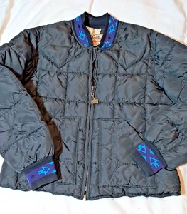 EUC Vintage WALLS BLIZZARD PRUF Black PUFFER JACKET w/ AZTEC TRIM Women's XS - Picture 1 of 3