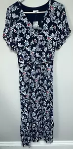 NWT J JILL Womens Blue Floral Gauze Maxi Dress Short Sleeve Tiered Lined Medium - Picture 1 of 11