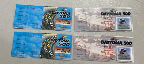 Daytona 500 Feb 14 1993, Feb 20 1994 Nascar Ticket Stubs (4) Winston Cup Series Cover