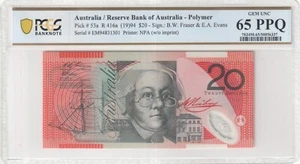 Australia 1994 Fraser Evans $20 Banknote PCGS GEM UNC 65 PPQ #6337 - Picture 1 of 2
