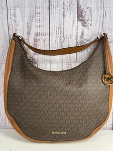 Michael Kors Lydia große Hobo-Tasche MK LOGO braun genarbtes Leder Reißverschluss $ 298 - Bild 1 von 5