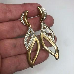 854  Monet Goldtone signed elegant CZ dangle drop Earrings - Picture 1 of 2