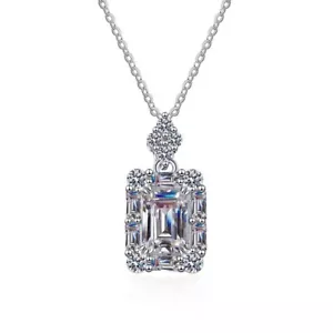 Sterling Silver GRA Certificate Real 5x7 Moissanite Diamond Square Necklace N11 - Picture 1 of 10