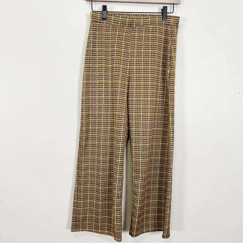 ZARA Wide Leg Pants Women Small Yellow Brown Check Plaid Academia Fall Preppy - Image 1 of 4