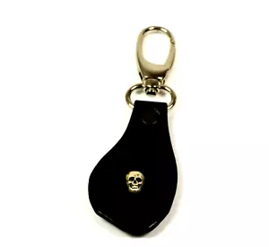 Portachiavi SKULL pelle nero fatto a mano pezzo unico moschettone rivetto ornamentale - Foto 1 di 4