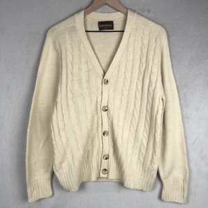 VTG LAHMAR Cardigan Sweater Men's Sz M Cream Button V-Neck 70s Cable Knit L/S - Picture 1 of 10