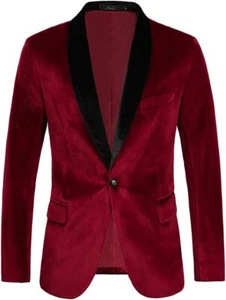 THWEI Mens Velvet Blazer Slim-Fit Solid Color One Button Blazer Sport Coat Jacke - Picture 1 of 12