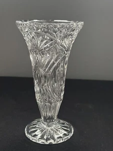 Clear Cut Crystal Fluted Pedestal Vase Glass 6” Inches - Picture 1 of 5