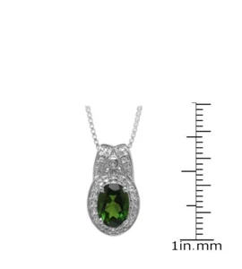 Chrome Diopside and white Topaz Halo Pendant Necklace 18" Italian silver Chain - Picture 1 of 4