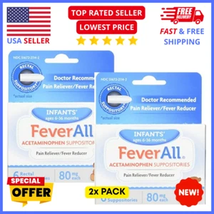 2x PACK FeverAll Infant Fever Relief Suppositories 80mg Fast Acting Safe 12ct - Picture 1 of 2