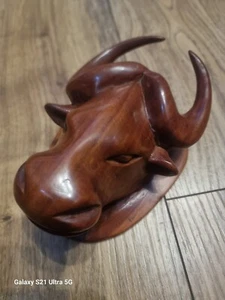 Vintage Cape Buffalo Wall Decoration Unique Carved Handmade Wood Display Rustic - Picture 1 of 14