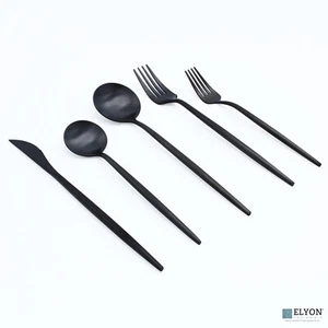 20 Piece Matte Black Flatware Set Stainless Steel Thin Handles Service For 4 - Picture 1 of 7