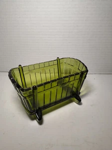Indiana Glass VTG Green Cradle Bassinet Baby Shower Candy Nut Trinket  - Picture 1 of 4